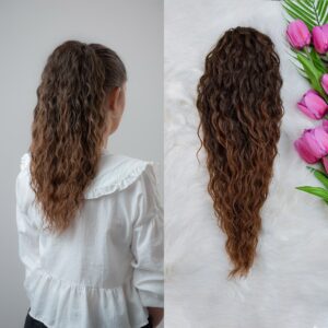 Smeđi ombre afro 50cm,ekstenzije za kosu, prednja strana